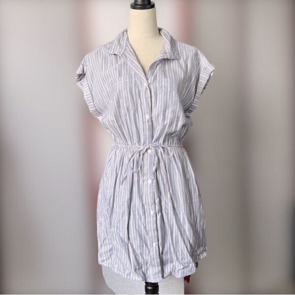 Japana Striped Shirt Dress with Tie Around Elastic Waist (Size: Large) - Picture 12 of 14